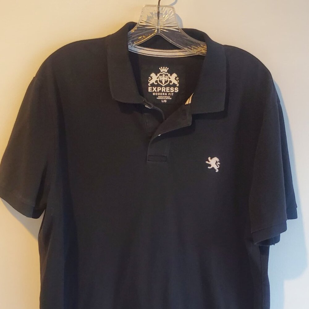 Express Modern Fit Black Polo Shirt Lion Logo L